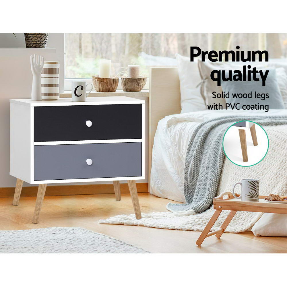 Artiss BONDS Bedside Table with 2 Drawers in White — Scandinavian Style — Allure Home Collections