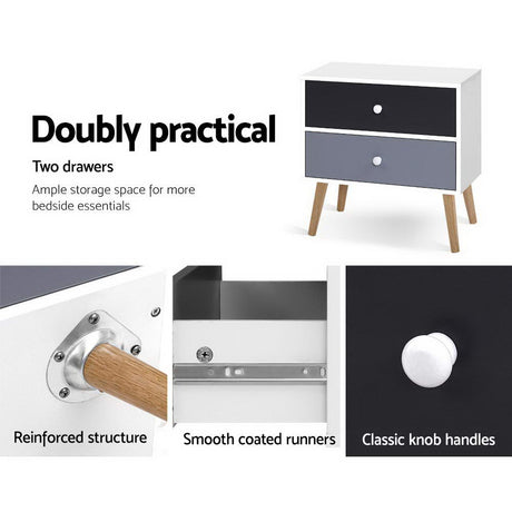 Artiss BONDS Bedside Table with 2 Drawers in White — Scandinavian Style — Allure Home Collections