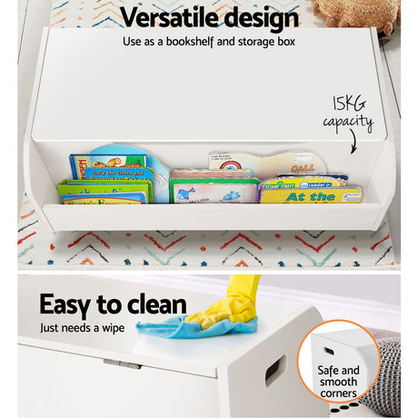 Kids Toy Box and Bookshelf, White and Natural