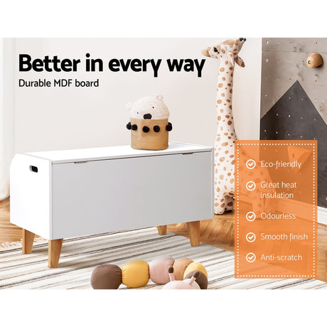 Kids Toy Box and Bookshelf, White and Natural
