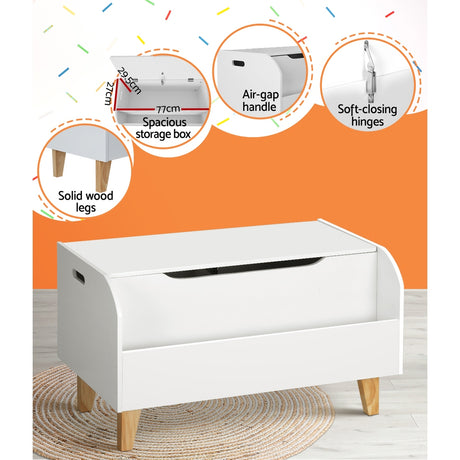 Kids Toy Box and Bookshelf, White and Natural