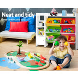 Keezi 4-Tier Toy Storage Shelf with 8 Removable Coloured Bins, Cabinet and Open Shelves — Allure Home Collections
