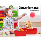 Keezi 4-Tier Toy Storage Shelf with 8 Removable Coloured Bins, Cabinet and Open Shelves — Allure Home Collections