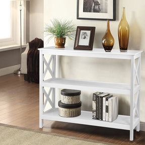 Bologna white three tier console table in an entryway