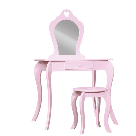 Kids Dressing Table and Stool Set, Heart Design, Pink