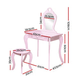 Keezi Kids Dressing Table and Stool Set — Pink Princess Vanity with Mirror and Drawer — Allure Home Collections