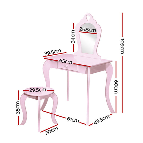 Keezi Kids Dressing Table and Stool Set — Pink Princess Vanity with Mirror and Drawer — Allure Home Collections