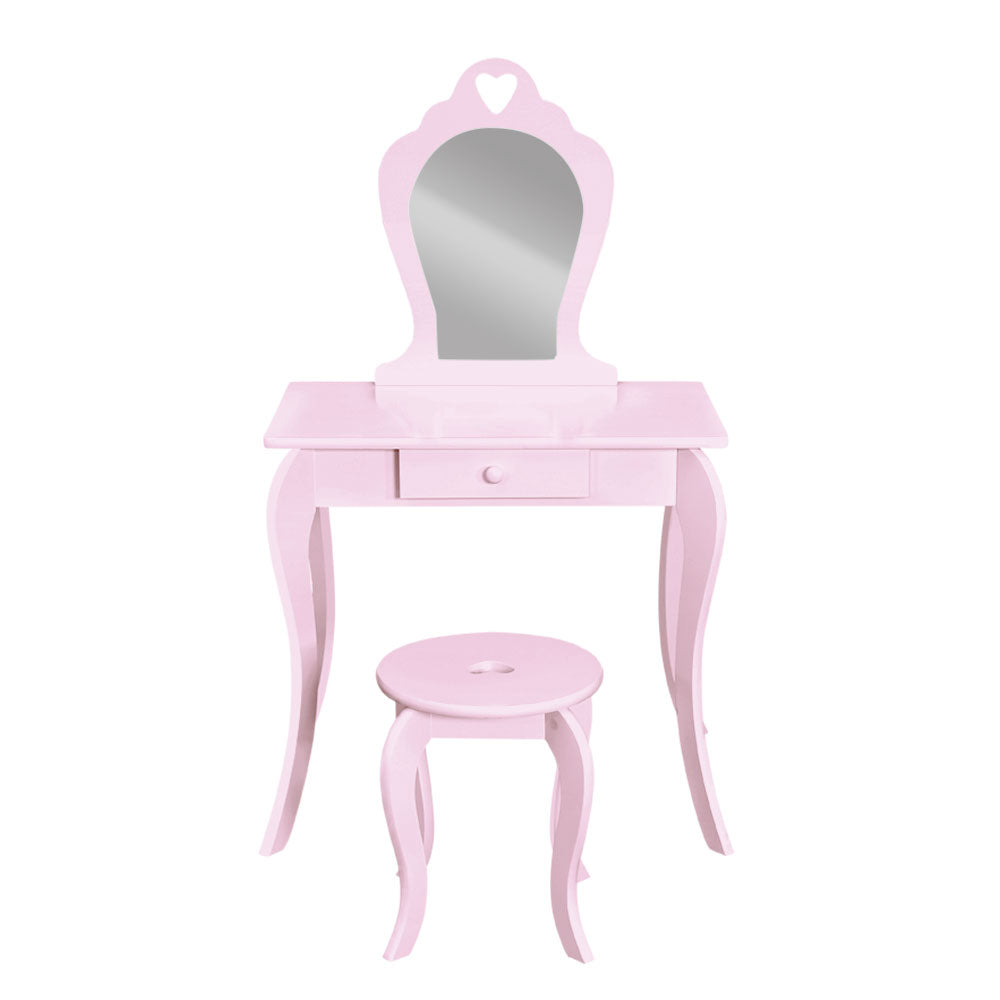 Kids Dressing Table and Stool Set, Heart Design, Pink