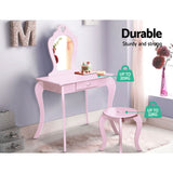 Keezi Kids Dressing Table and Stool Set — Pink Princess Vanity with Mirror and Drawer — Allure Home Collections