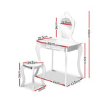 Keezi Kids Dressing Table and Stool Set — White Princess Vanity with Mirror and Drawer — Allure Home Collections