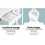 Keezi Kids Dressing Table and Stool Set — White Princess Vanity with Mirror and Drawer — Allure Home Collections