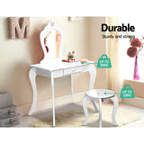 Keezi Kids Dressing Table and Stool Set — White Princess Vanity with Mirror and Drawer — Allure Home Collections