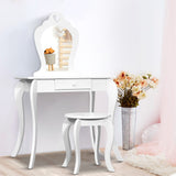Keezi Kids Dressing Table and Stool Set — White Princess Vanity with Mirror and Drawer — Allure Home Collections