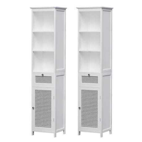 Port MacDonnell Rattan Bathroom Tallboy, White 2pcs image 1