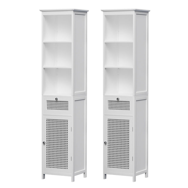 Port MacDonnell Rattan Bathroom Tallboy, White 2pcs image 1