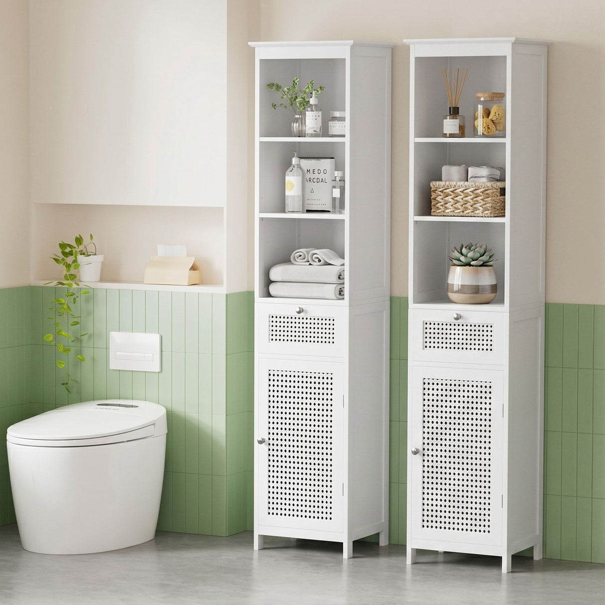Port MacDonnell Rattan Bathroom Tallboy, White 2pcs image 7