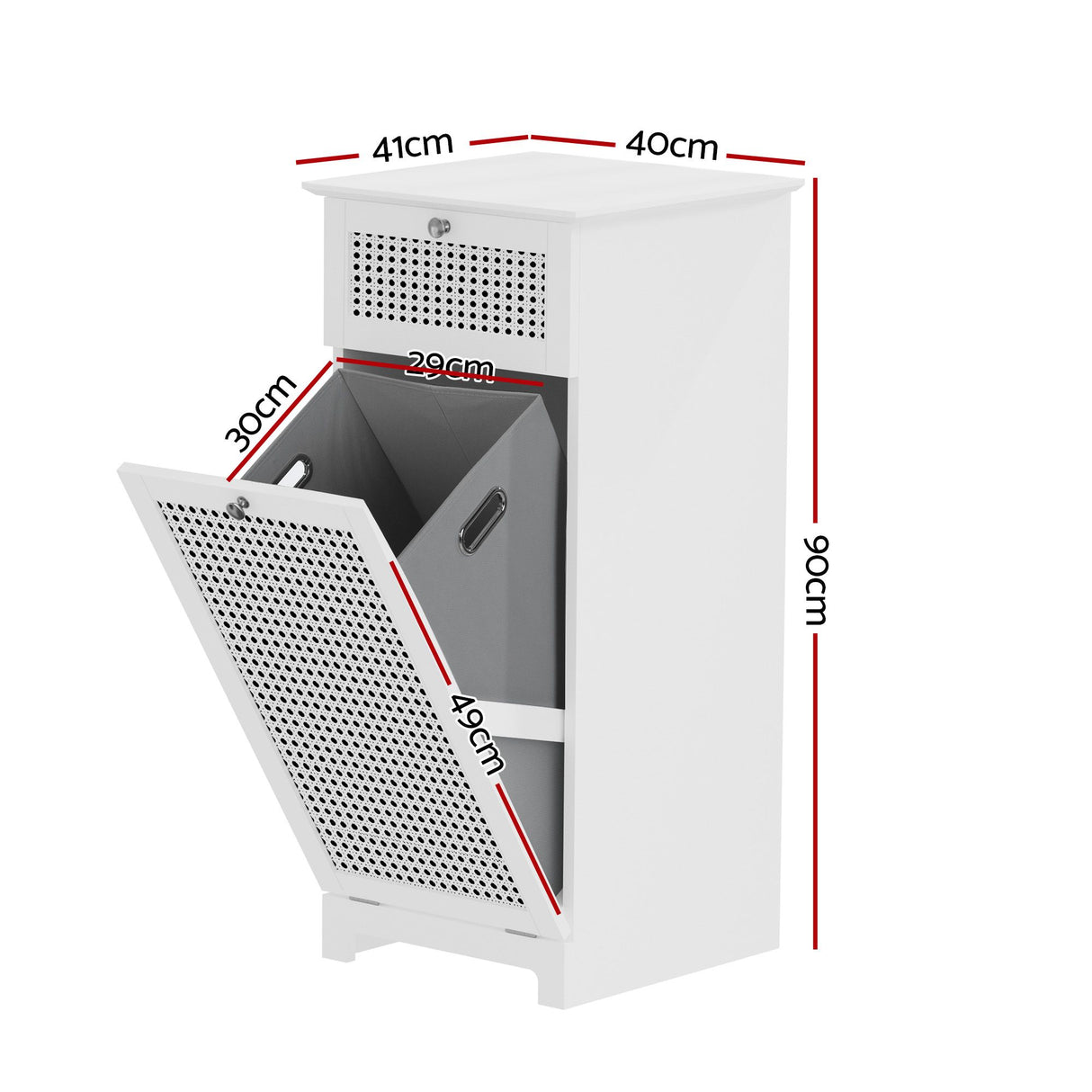 Tarpeena Rattan Laundry Hamper Bathroom Cabinet, White 2pcs image 2