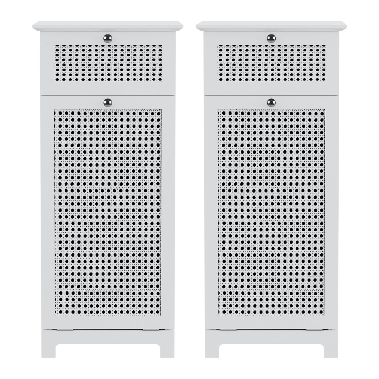 Tarpeena Rattan Laundry Hamper Bathroom Cabinet, White 2pcs image 3