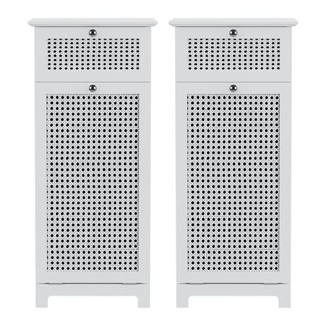 Tarpeena Rattan Laundry Hamper Bathroom Cabinet, White 2pcs image 3
