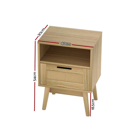 Artiss REI Rattan Bedside Table with 1 Drawer and Open Shelf in Oak — Allure Home Collections