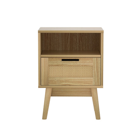 Artiss REI Rattan Bedside Table with 1 Drawer and Open Shelf in Oak — Allure Home Collections