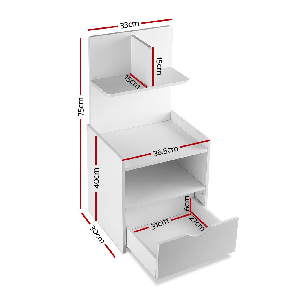 Artiss EVERMORE Bedside Table with 1 Drawer and Open Shelves in White — Allure Home Collections