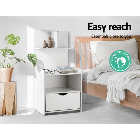 Artiss EVERMORE Bedside Table with 1 Drawer and Open Shelves in White — Allure Home Collections