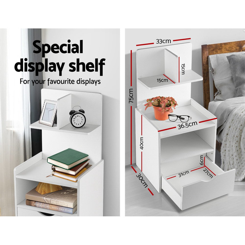 Artiss EVERMORE Bedside Table with 1 Drawer and Open Shelves in White — Allure Home Collections