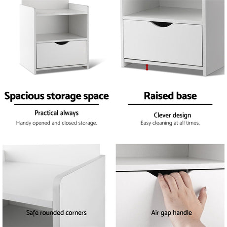 Artiss EVERMORE Bedside Table with 1 Drawer and Open Shelves in White — Allure Home Collections