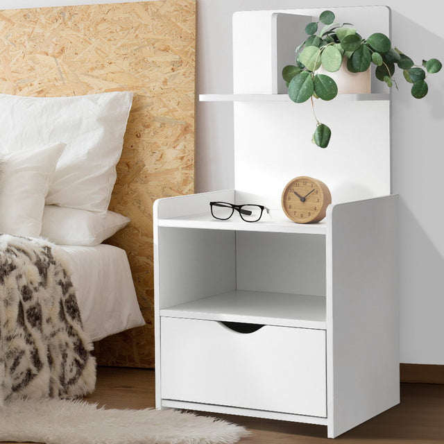 Artiss EVERMORE Bedside Table with 1 Drawer and Open Shelves in White — Allure Home Collections