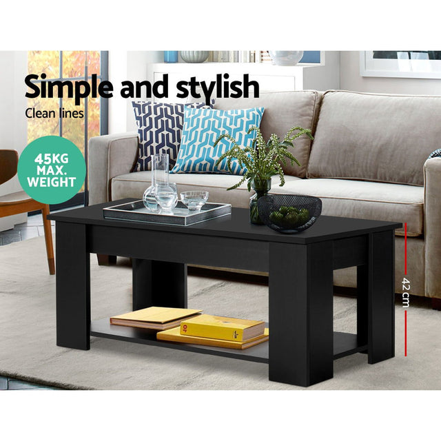 Artiss Lift-Top Coffee Table — Black with Hidden Storage — Allure Home Collections