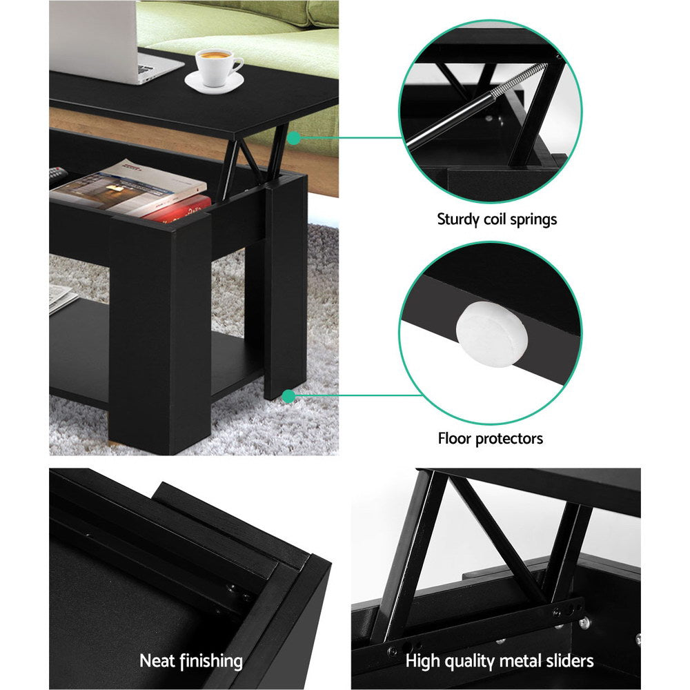 Artiss Lift-Top Coffee Table — Black with Hidden Storage — Allure Home Collections