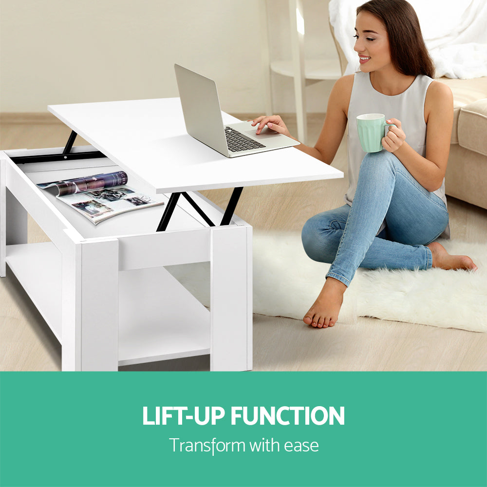 Artiss Lift-Top Coffee Table — White with Hidden Storage — Allure Home Collections