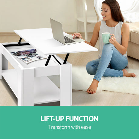 Artiss Lift-Top Coffee Table — White with Hidden Storage — Allure Home Collections