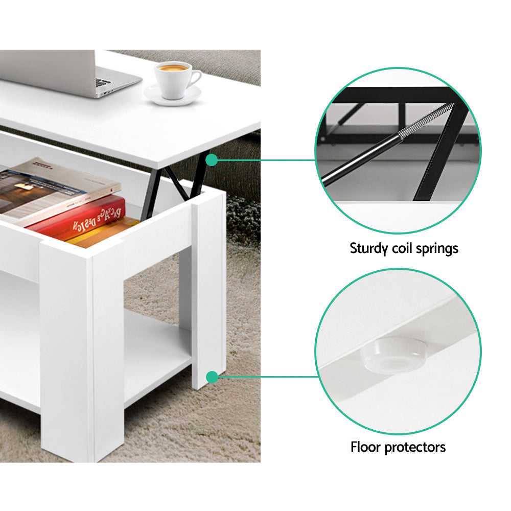 Artiss Lift-Top Coffee Table — White with Hidden Storage — Allure Home Collections
