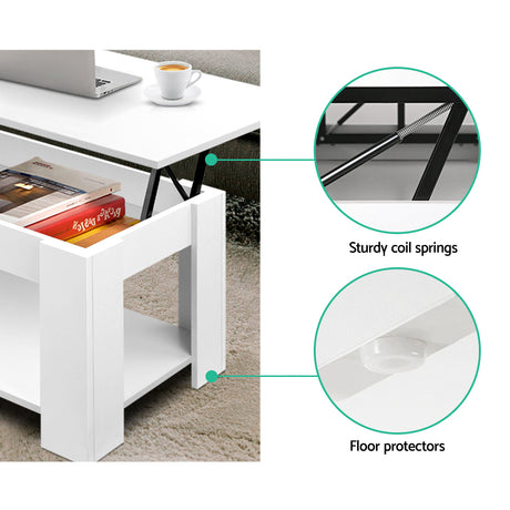 Artiss Lift-Top Coffee Table — White with Hidden Storage — Allure Home Collections