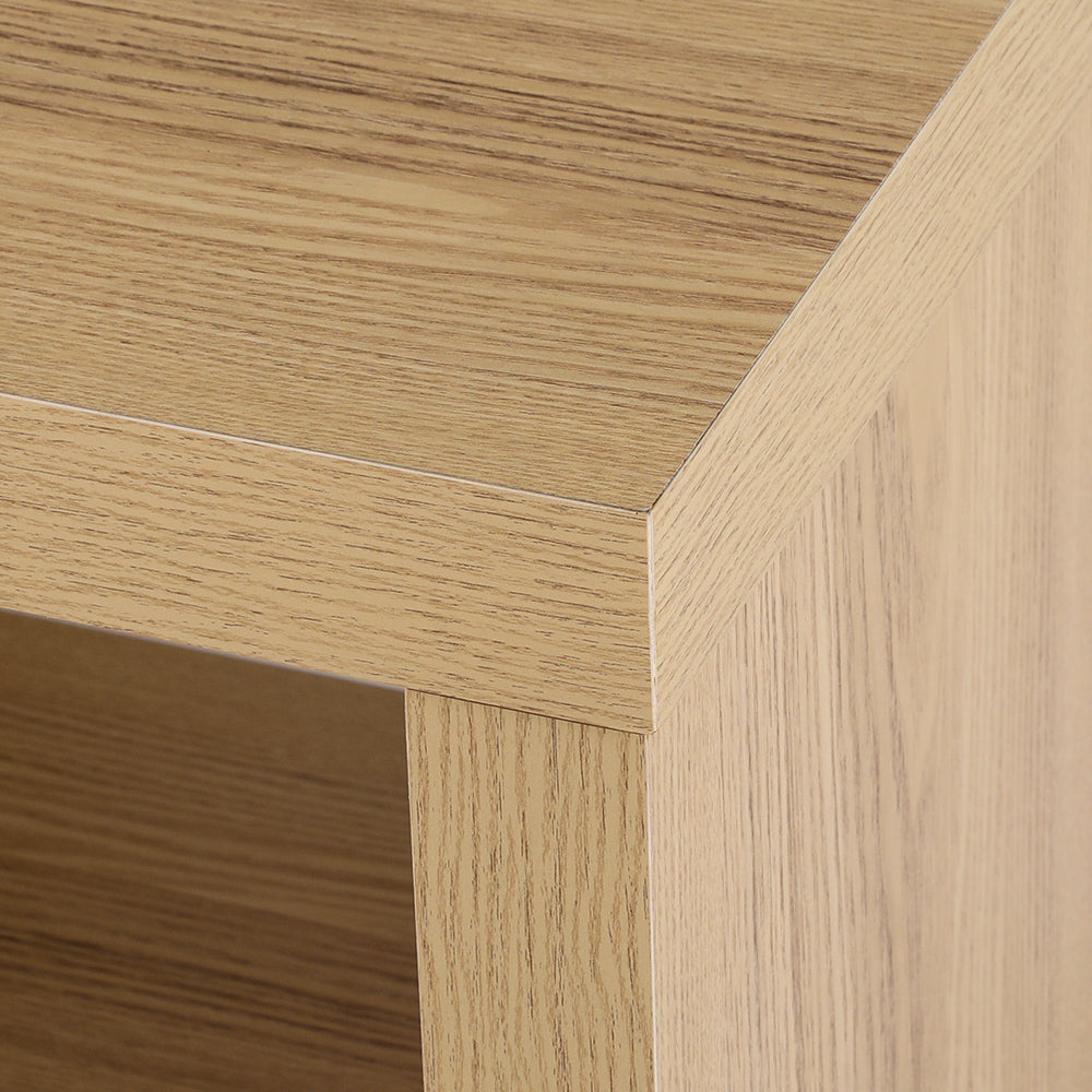 Wynyard pine L shaped corner TV cabinet with powder coated metal legs in a modern living room