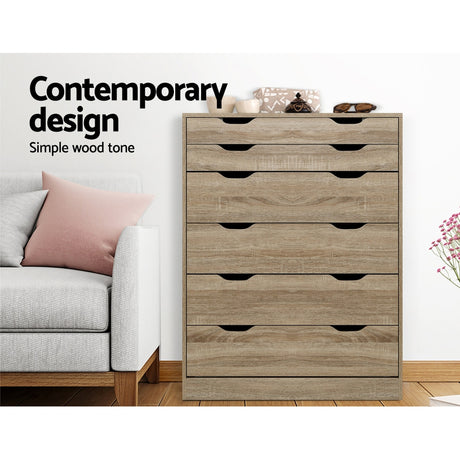 Artiss MYLA 6-Drawer Scandi Tallboy — Woodgrain or Cool White — Allure Home Collections