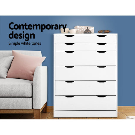 Artiss MYLA 6-Drawer Scandi Tallboy — Woodgrain or Cool White — Allure Home Collections