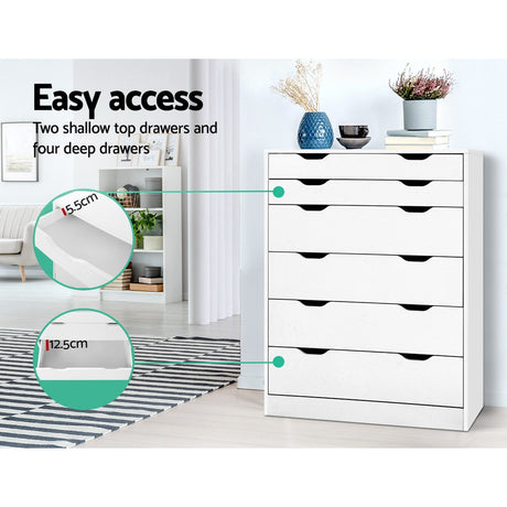 Artiss MYLA 6-Drawer Scandi Tallboy — Woodgrain or Cool White — Allure Home Collections