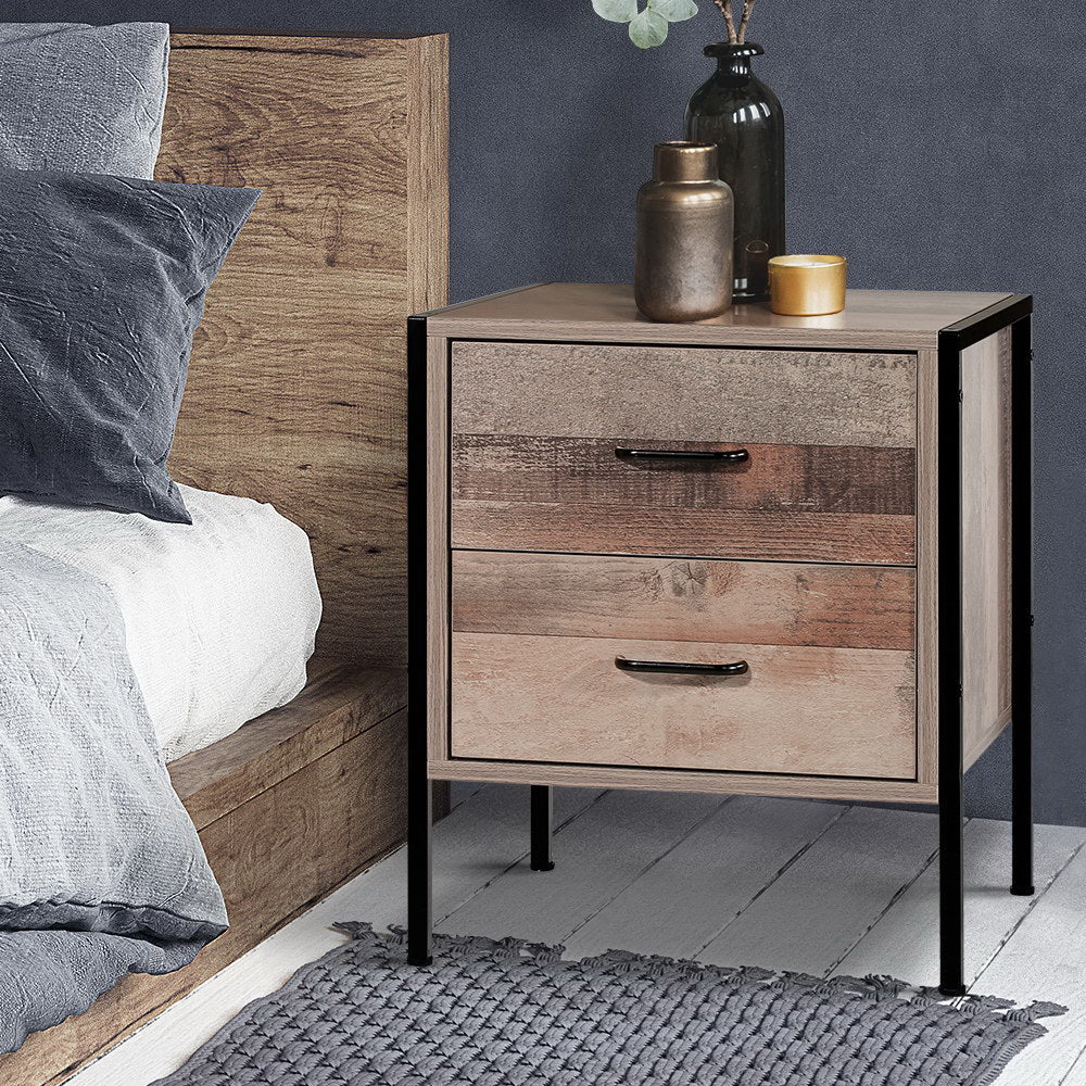 Artiss BARNLY Bedside Table with 2 Drawers in Black and Dark Oak — Allure Home Collections