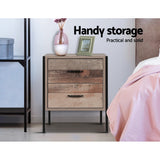 Artiss BARNLY Bedside Table with 2 Drawers in Black and Dark Oak — Allure Home Collections