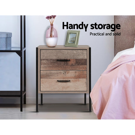 Artiss BARNLY Bedside Table with 2 Drawers in Black and Dark Oak — Allure Home Collections
