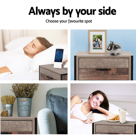 Artiss BARNLY Bedside Table with 2 Drawers in Black and Dark Oak — Allure Home Collections