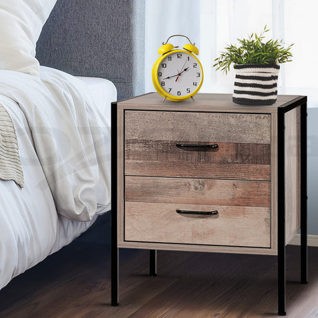 Artiss BARNLY Bedside Table with 2 Drawers in Black and Dark Oak — Allure Home Collections