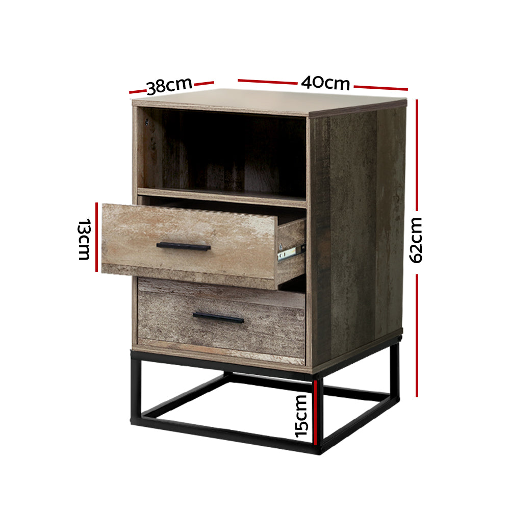 Artiss BADAN Bedside Table with 2 Drawers and Open Shelf — Industrial Style — Allure Home Collections