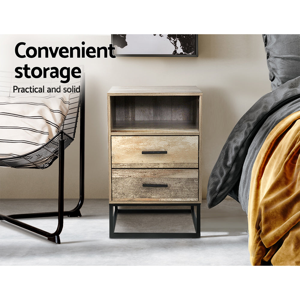 Artiss BADAN Bedside Table with 2 Drawers and Open Shelf — Industrial Style — Allure Home Collections