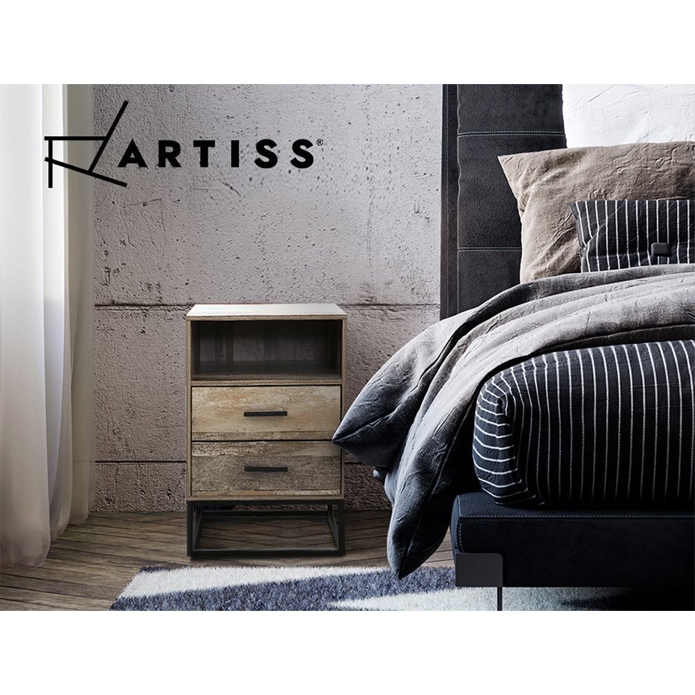 Artiss BADAN Bedside Table with 2 Drawers and Open Shelf — Industrial Style — Allure Home Collections