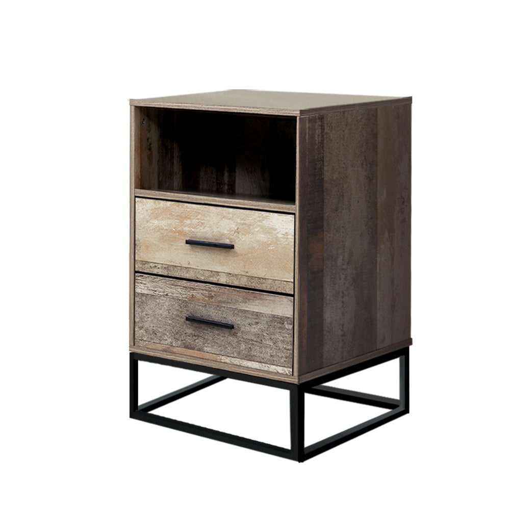 Artiss BADAN Bedside Table with 2 Drawers and Open Shelf — Industrial Style — Allure Home Collections