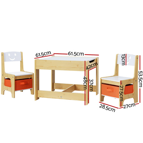 White and natural kids activity table with two chairs